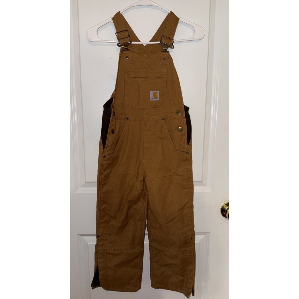 Carhartt Boys Size 6 Brown Bib Overalls Double Front Insulated Duck Kids Cotton